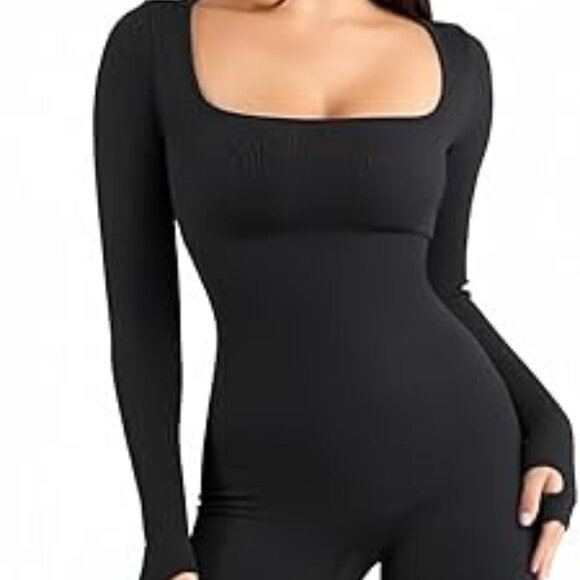 Popilush Pants - Popilush Women's Jumpsuit Long Sleeve Built-In Bra Leggings Bodycon Stretch Sz L